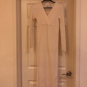 Zara Long Cream Ribbed Dress